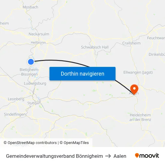 Gemeindeverwaltungsverband Bönnigheim to Aalen map