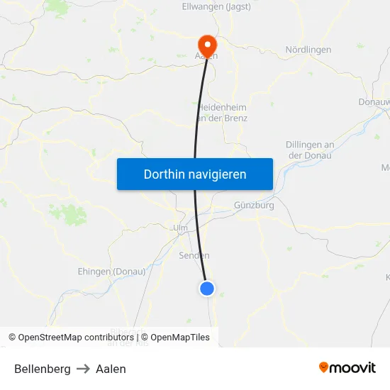 Bellenberg to Aalen map