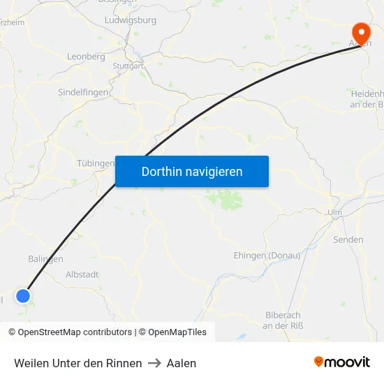Weilen Unter den Rinnen to Aalen map