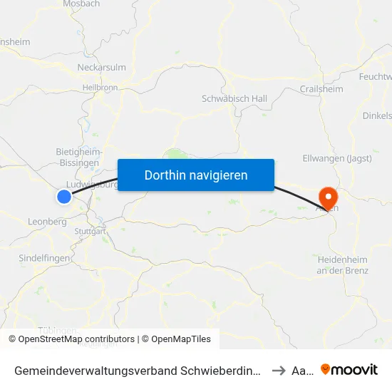Gemeindeverwaltungsverband Schwieberdingen-Hemmingen to Aalen map