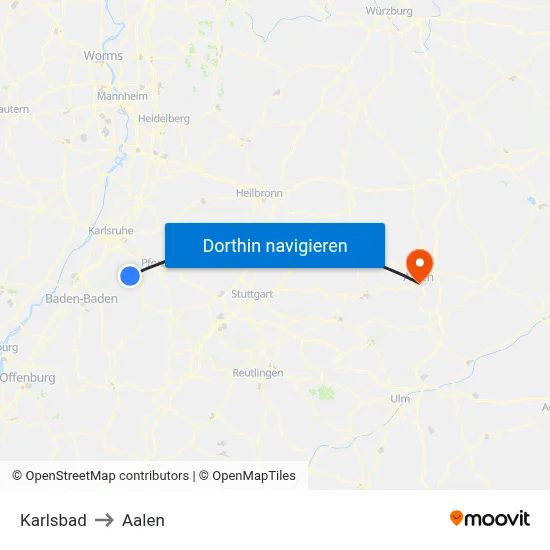 Karlsbad to Aalen map