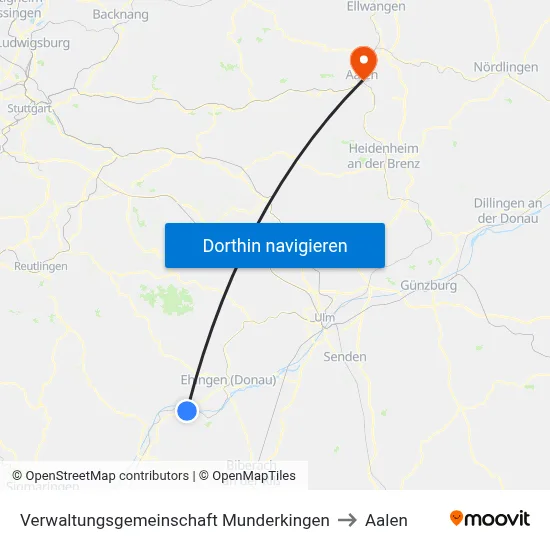 Verwaltungsgemeinschaft Munderkingen to Aalen map