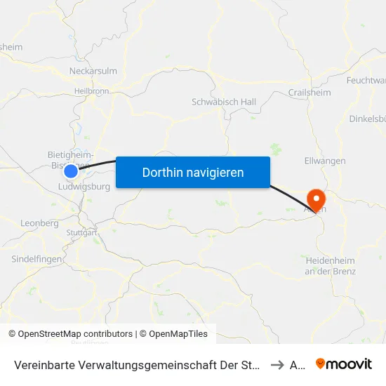 Vereinbarte Verwaltungsgemeinschaft Der Stadt Bietigheim-Bissingen to Aalen map