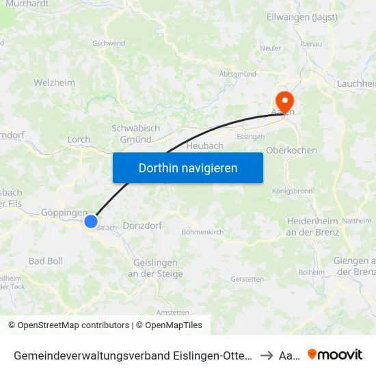 Gemeindeverwaltungsverband Eislingen-Ottenbach-Salach to Aalen map