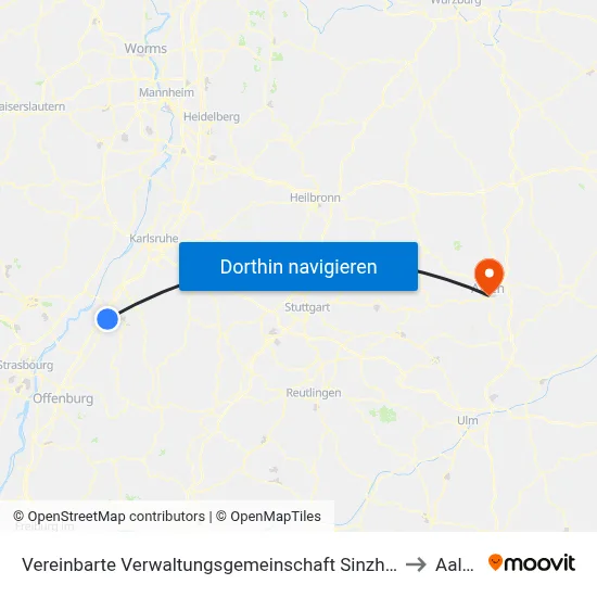 Vereinbarte Verwaltungsgemeinschaft Sinzheim to Aalen map