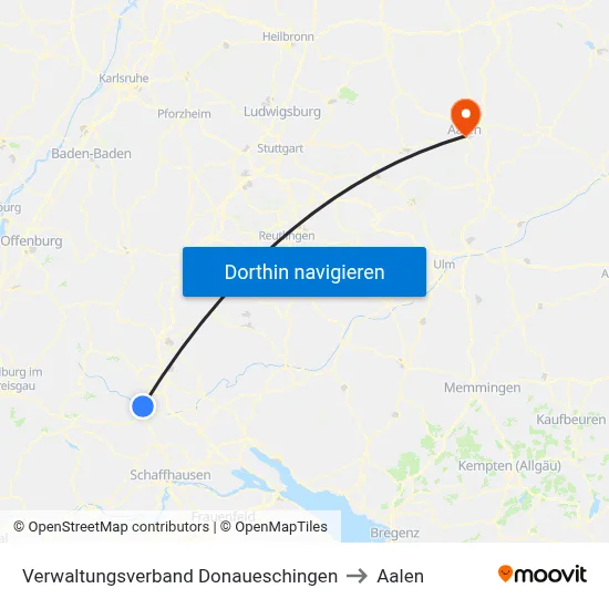 Verwaltungsverband Donaueschingen to Aalen map