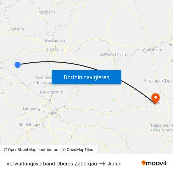 Verwaltungsverband Oberes Zabergäu to Aalen map