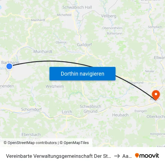 Vereinbarte Verwaltungsgemeinschaft Der Stadt Backnang to Aalen map
