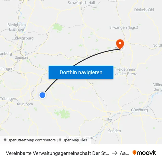 Vereinbarte Verwaltungsgemeinschaft Der Stadt Neuffen to Aalen map