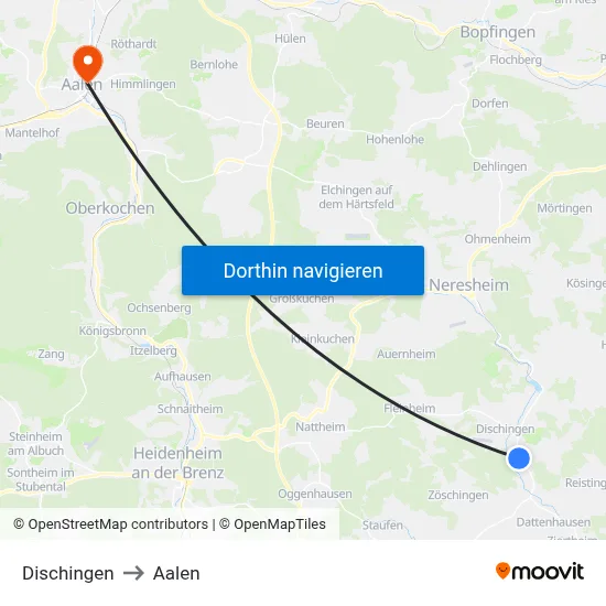Dischingen to Aalen map