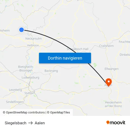 Siegelsbach to Aalen map