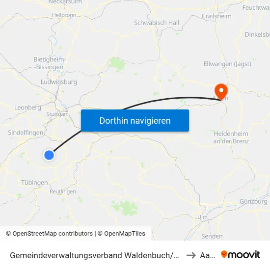 Gemeindeverwaltungsverband Waldenbuch/Steinenbronn to Aalen map