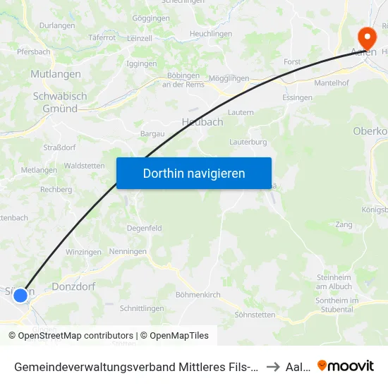 Gemeindeverwaltungsverband Mittleres Fils-Lautertal to Aalen map