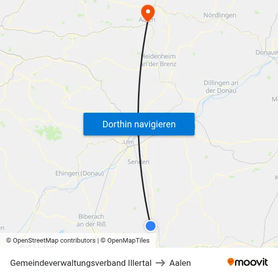 Gemeindeverwaltungsverband Illertal to Aalen map