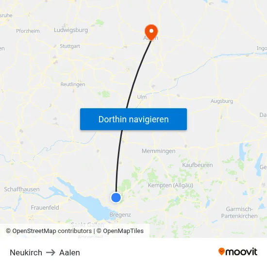 Neukirch to Aalen map