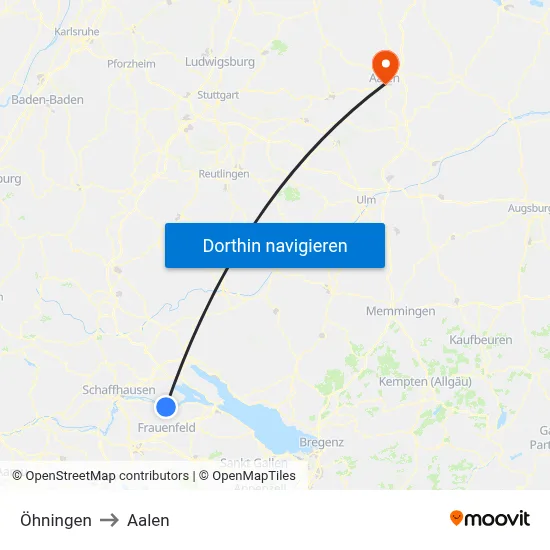 Öhningen to Aalen map