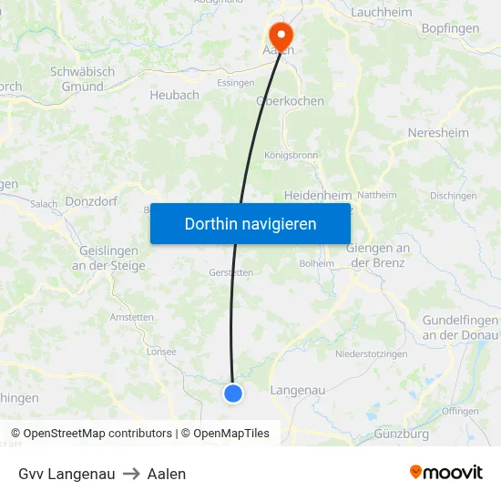Gvv Langenau to Aalen map