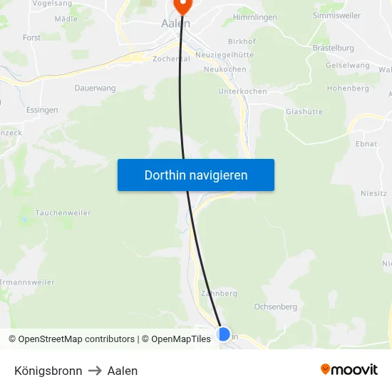 Königsbronn to Aalen map