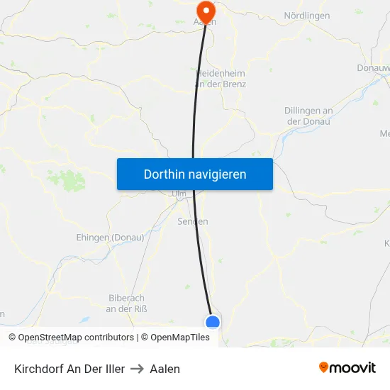 Kirchdorf An Der Iller to Aalen map