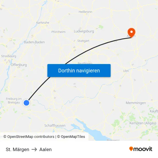 St. Märgen to Aalen map