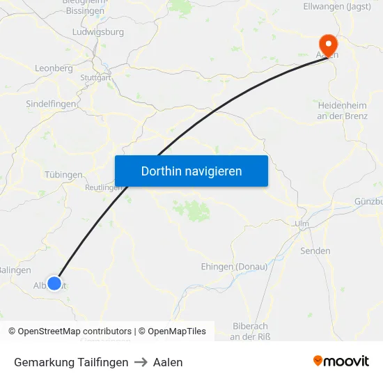 Gemarkung Tailfingen to Aalen map