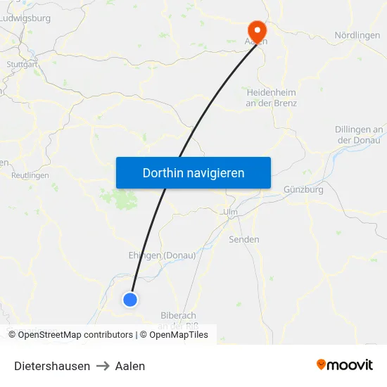 Dietershausen to Aalen map