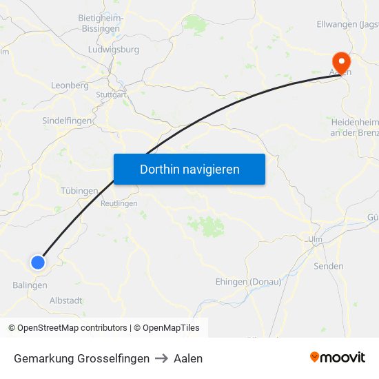 Gemarkung Grosselfingen to Aalen map