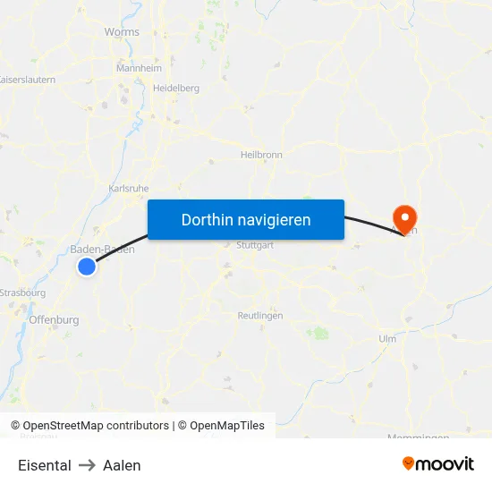 Eisental to Aalen map