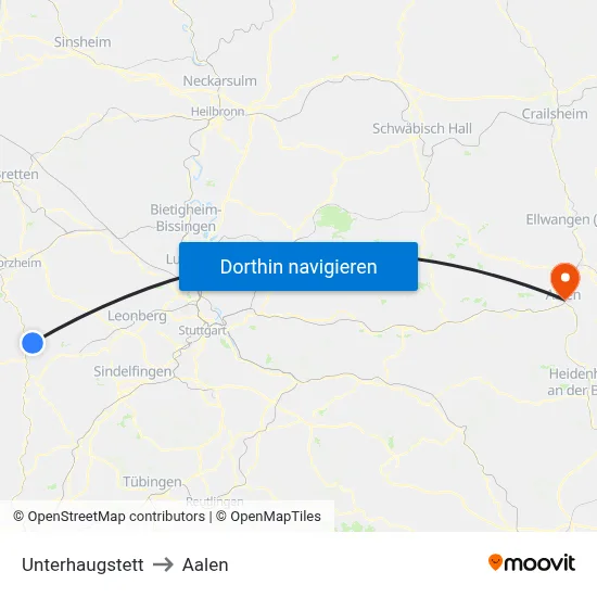 Unterhaugstett to Aalen map