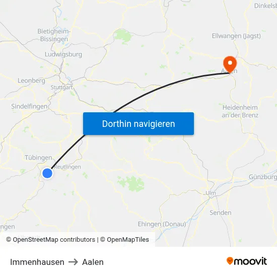 Immenhausen to Aalen map
