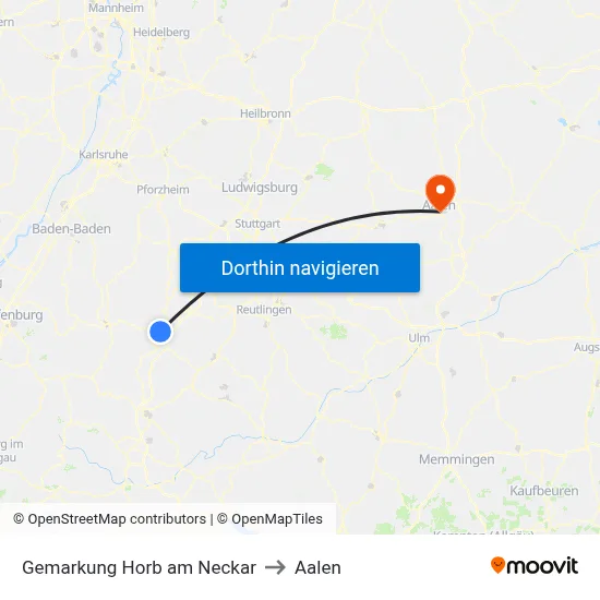 Gemarkung Horb am Neckar to Aalen map