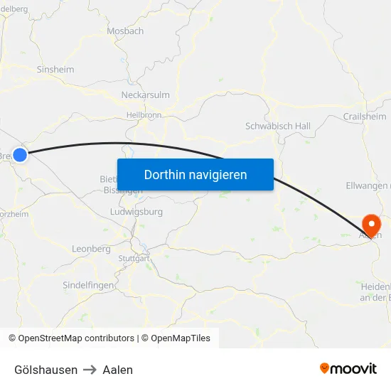 Gölshausen to Aalen map