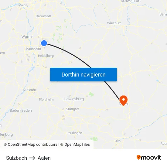 Sulzbach to Aalen map