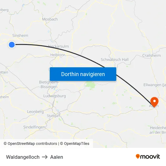Waldangelloch to Aalen map