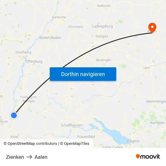 Zienken to Aalen map