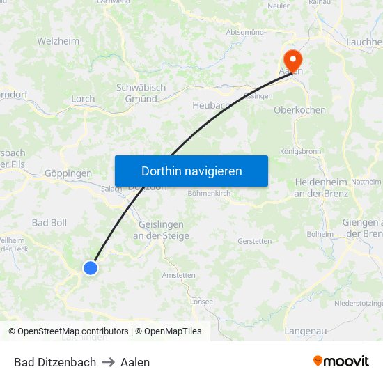 Bad Ditzenbach to Aalen map