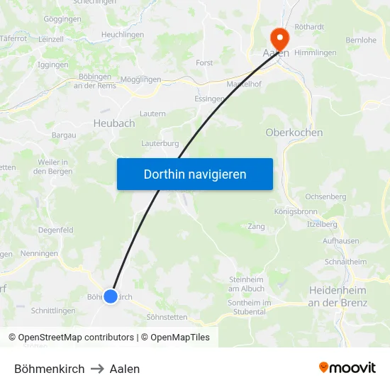 Böhmenkirch to Aalen map