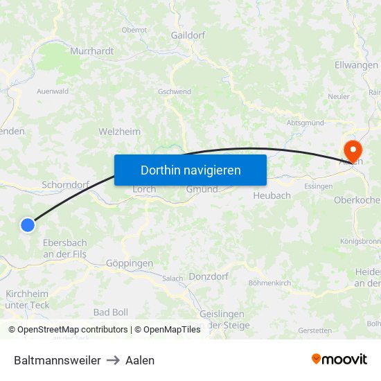Baltmannsweiler to Aalen map
