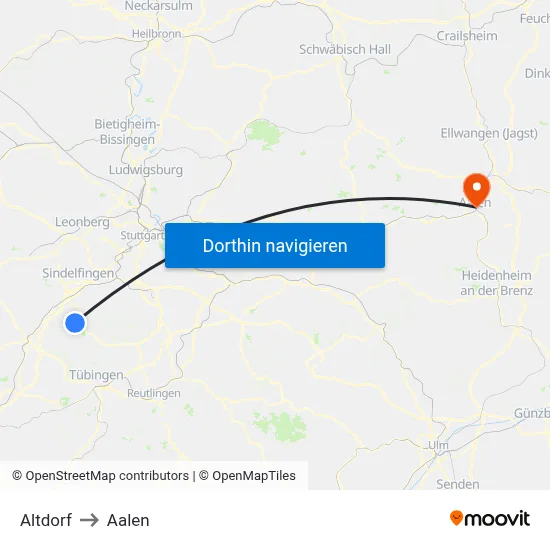 Altdorf to Aalen map