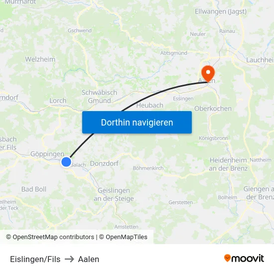 Eislingen/Fils to Aalen map