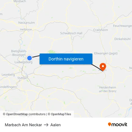 Marbach Am Neckar to Aalen map