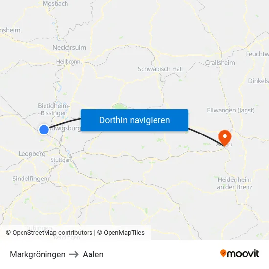 Markgröningen to Aalen map