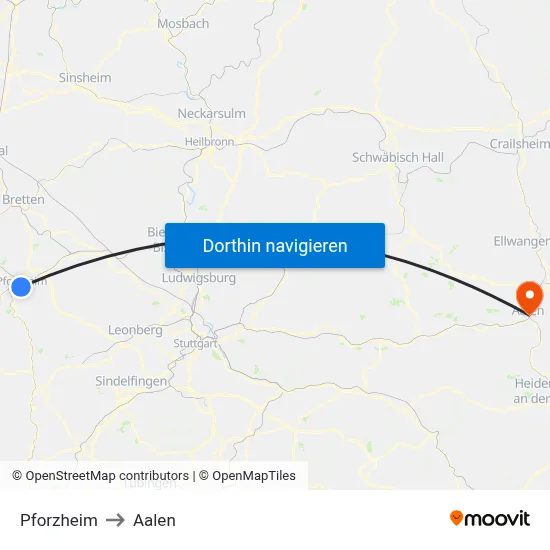 Pforzheim to Aalen map
