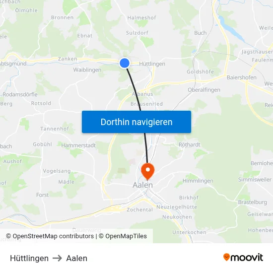 Hüttlingen to Aalen map
