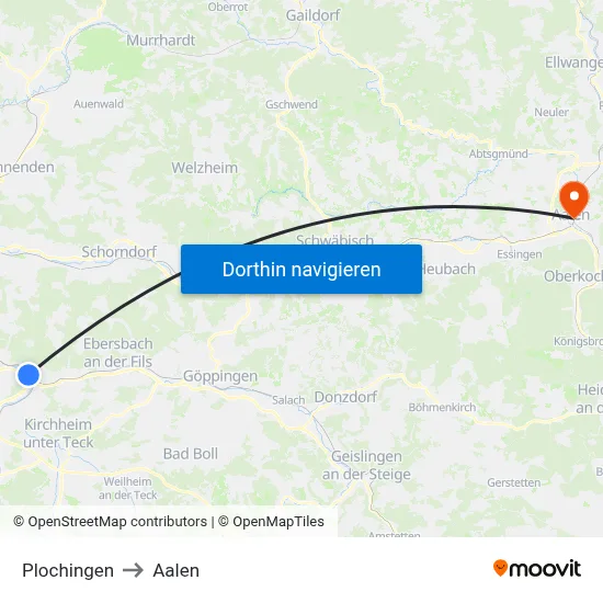 Plochingen to Aalen map