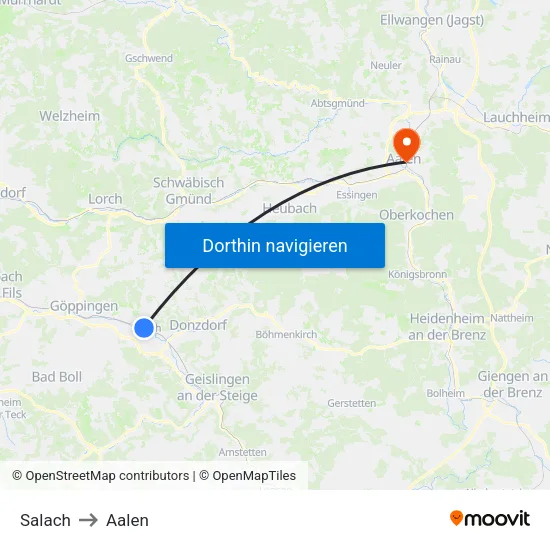 Salach to Aalen map