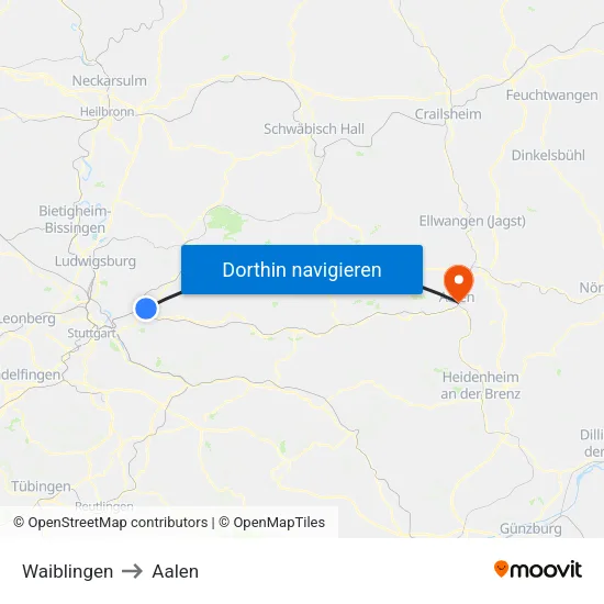 Waiblingen to Aalen map