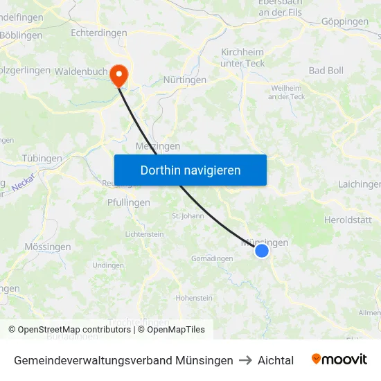 Gemeindeverwaltungsverband Münsingen to Aichtal map