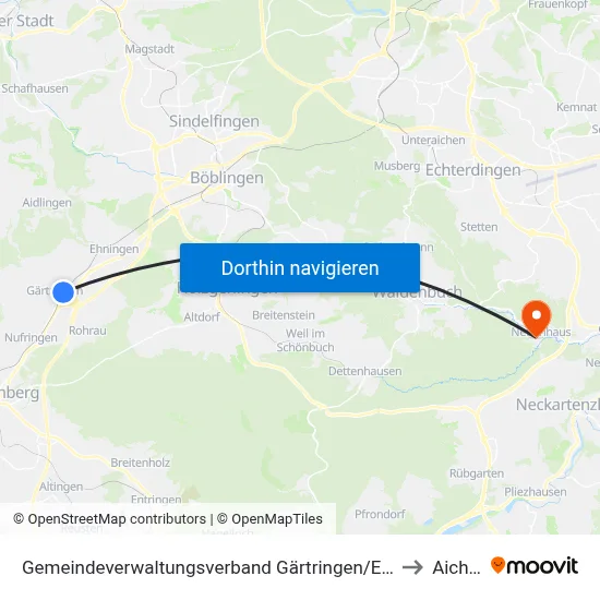 Gemeindeverwaltungsverband Gärtringen/Ehningen to Aichtal map