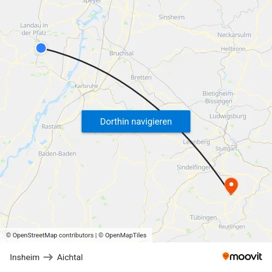 Insheim to Aichtal map